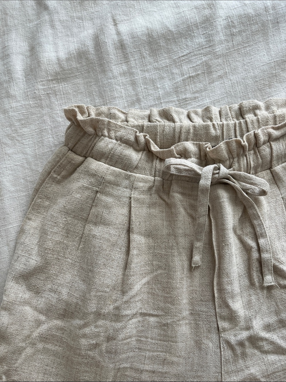 High-Waist Ruffle Paperbag Drawstring Linen Shorts
